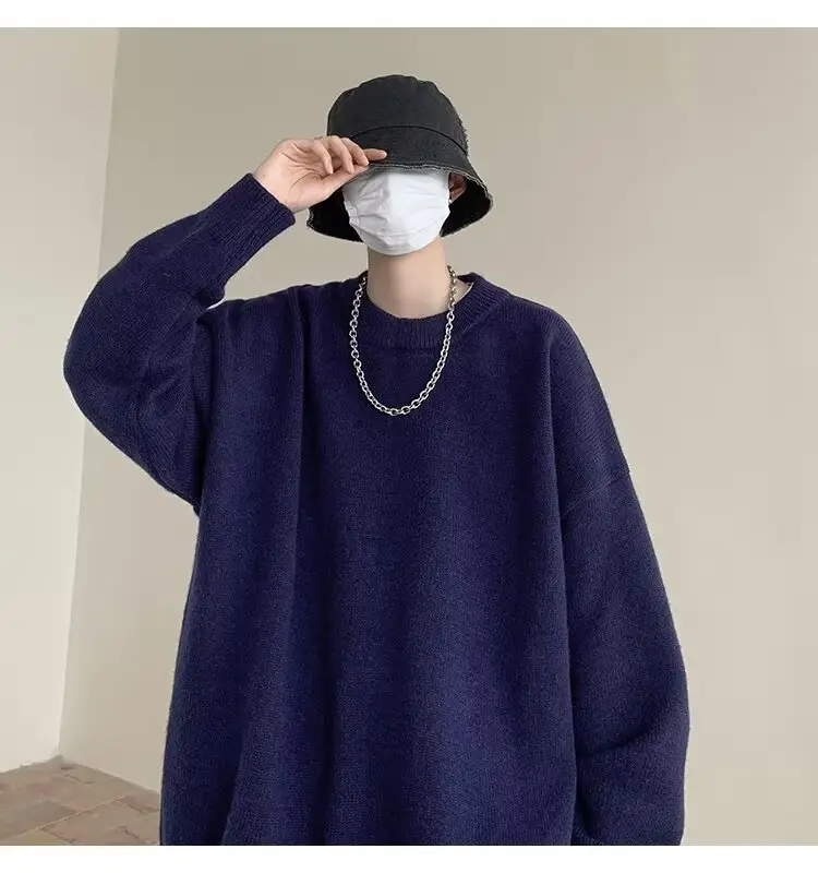 Men Black Japanese Retro Sweater S-Back Loose Fit — feature 36