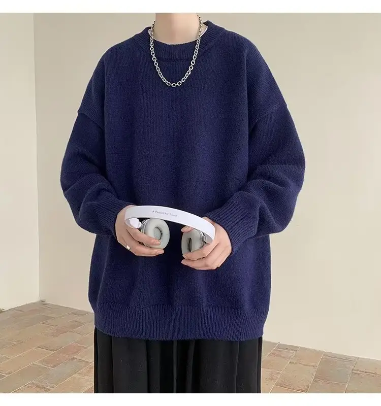 Men Black Japanese Retro Sweater S-Back Loose Fit — feature 37