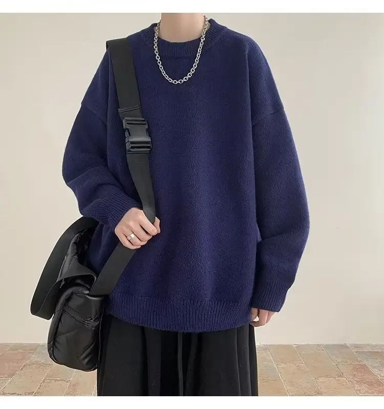 Men Black Japanese Retro Sweater S-Back Loose Fit — feature 38