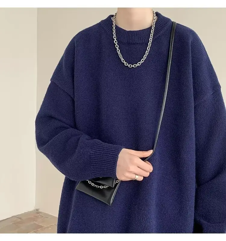 Men Black Japanese Retro Sweater S-Back Loose Fit — feature 39