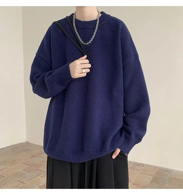 Men Black Japanese Retro Sweater S-Back Loose Fit — feature 40
