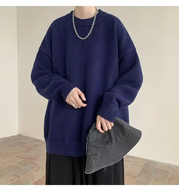 Men Black Japanese Retro Sweater S-Back Loose Fit — feature 41