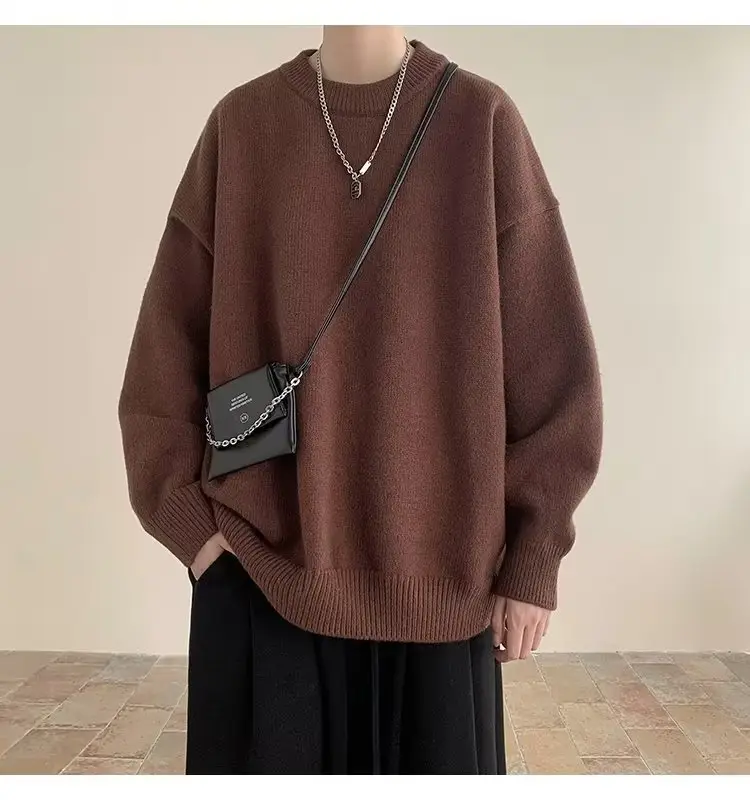 Men Black Japanese Retro Sweater S-Back Loose Fit — feature 44