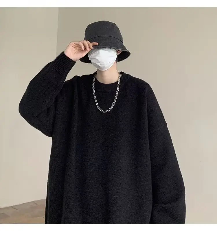 Men Black Japanese Retro Sweater S-Back Loose Fit — feature 46