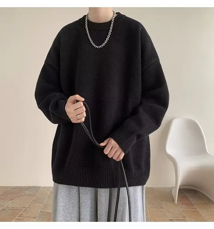 Men Black Japanese Retro Sweater S-Back Loose Fit — feature 48
