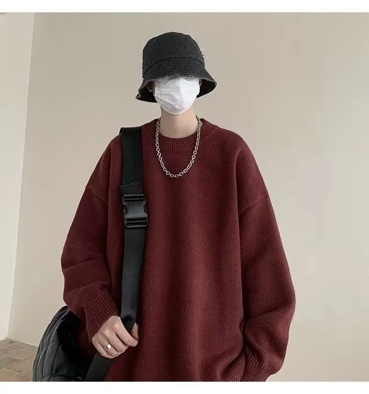 Men Black Japanese Retro Sweater S-Back Loose Fit — feature 9