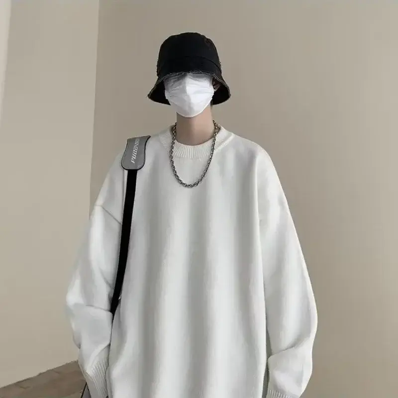Men Black Japanese Retro Sweater S-Back Loose Fit - Image 7