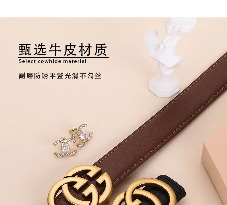 Double G Women's Leather Belt Black Brown — feature 10