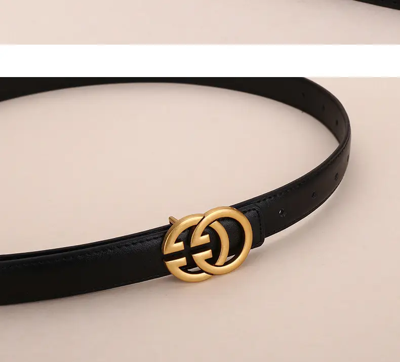 Double G Women's Leather Belt Black Brown — feature 13