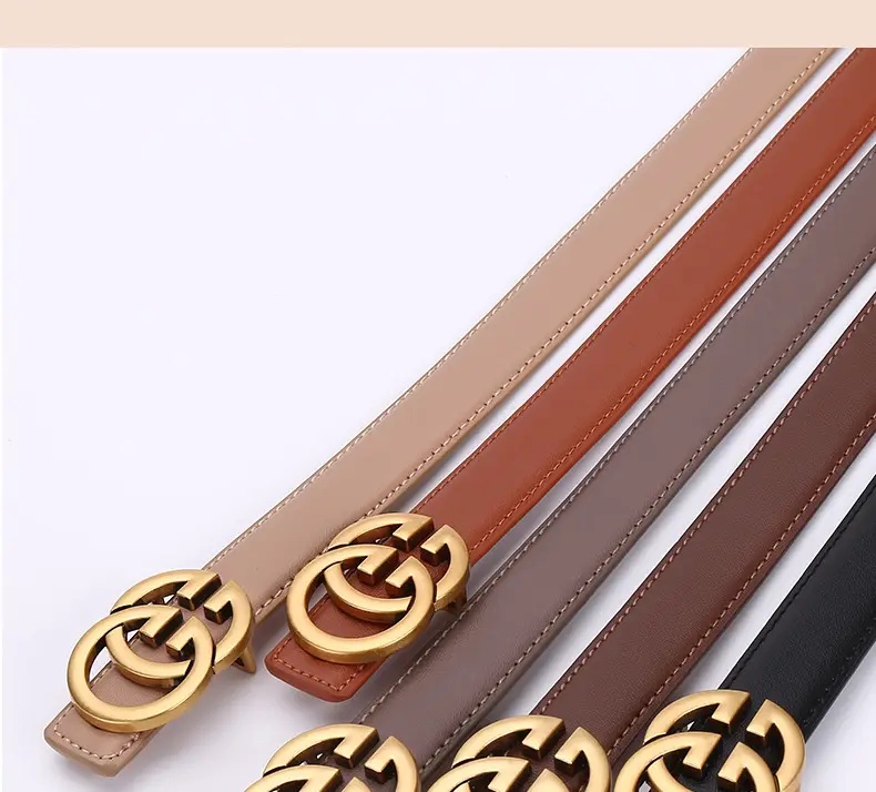 Double G Women's Leather Belt Black Brown — feature 16