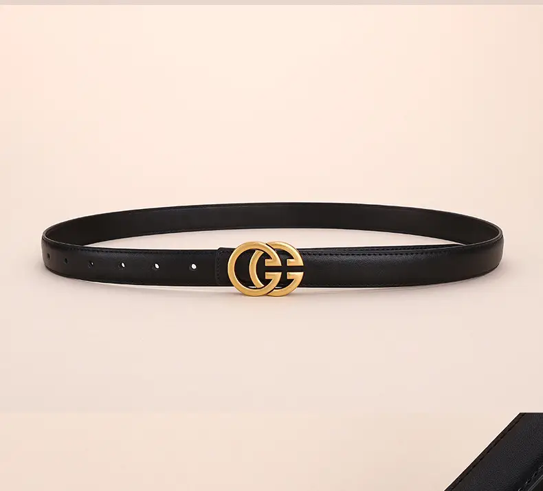 Double G Women's Leather Belt Black Brown — feature 19