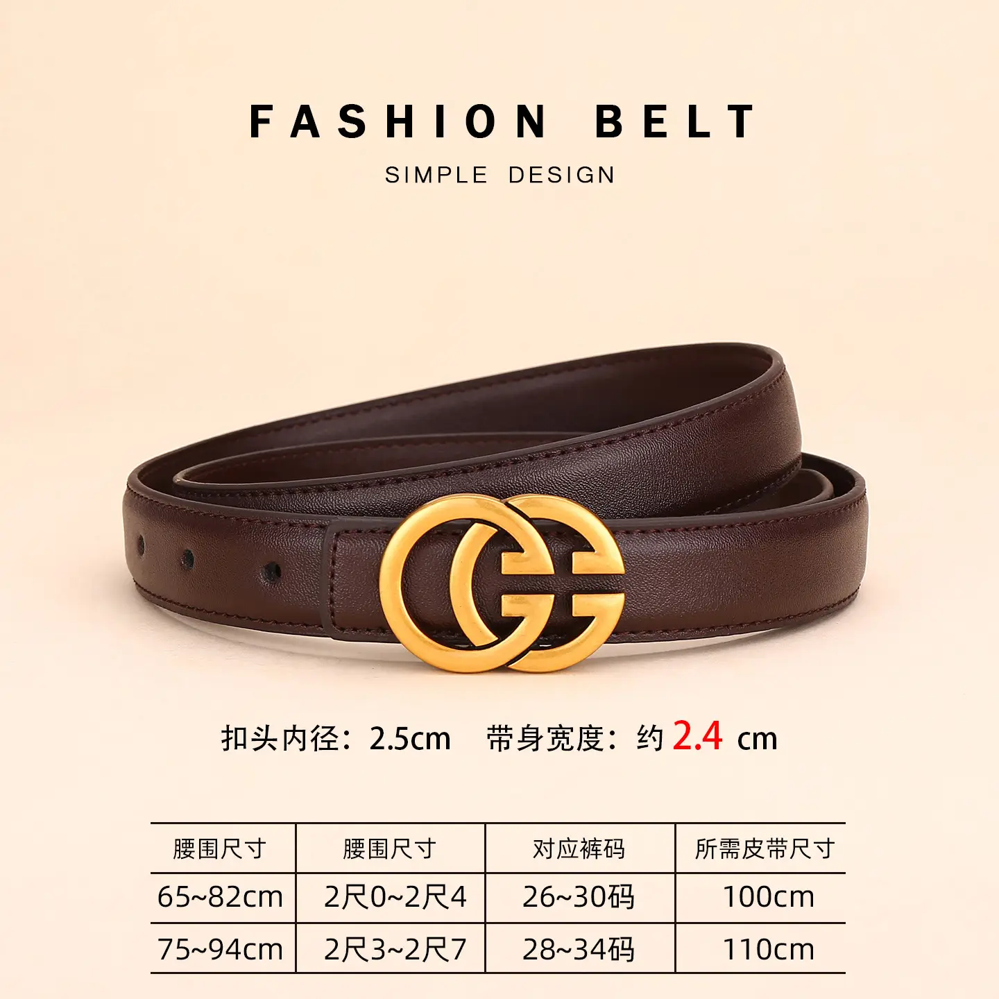 Double G Women's Leather Belt Black Brown - Image 2
