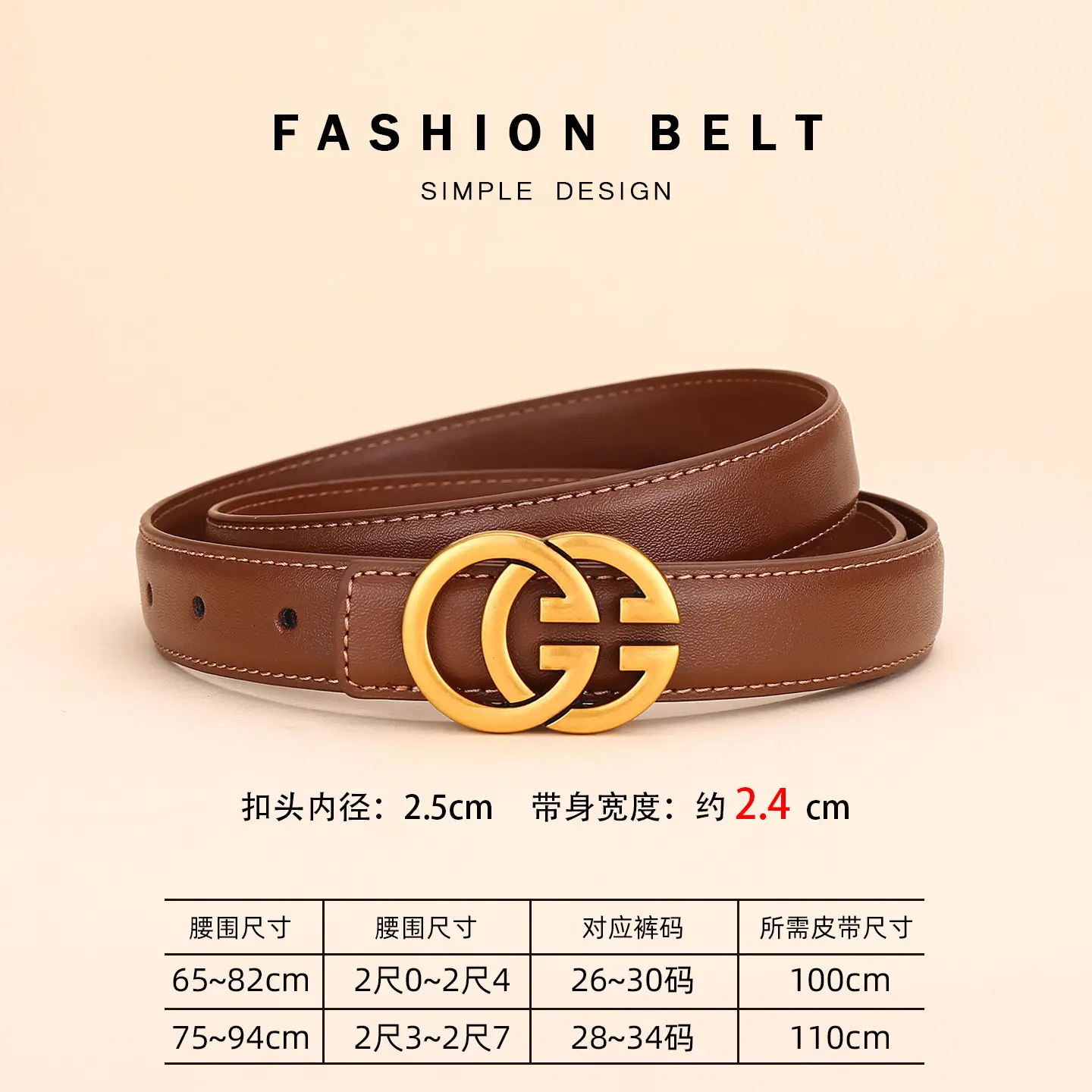 Double G Women's Leather Belt Black Brown - Image 3