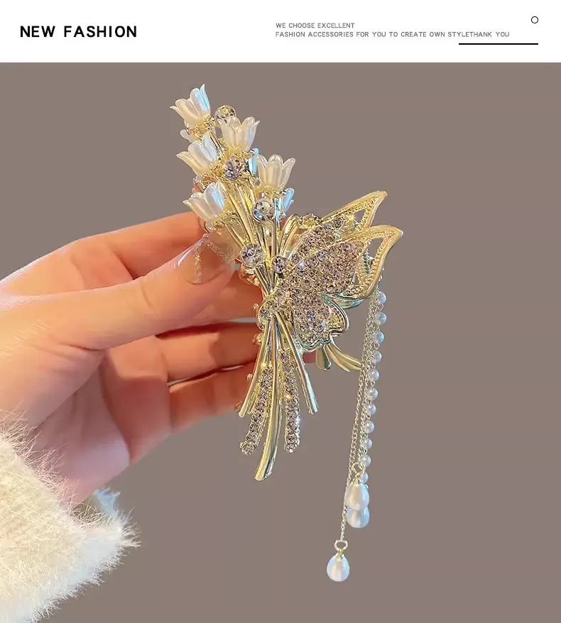 Lily Butterfly Hairpin with Tassel Back Clip — feature 4