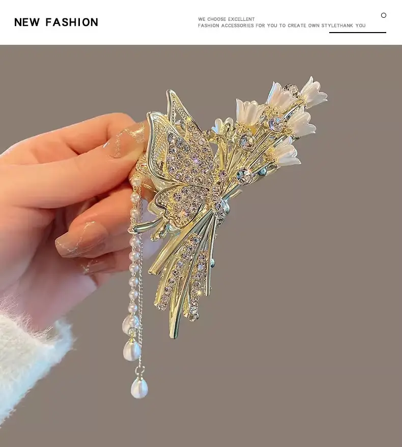 Lily Butterfly Hairpin with Tassel Back Clip — feature 8