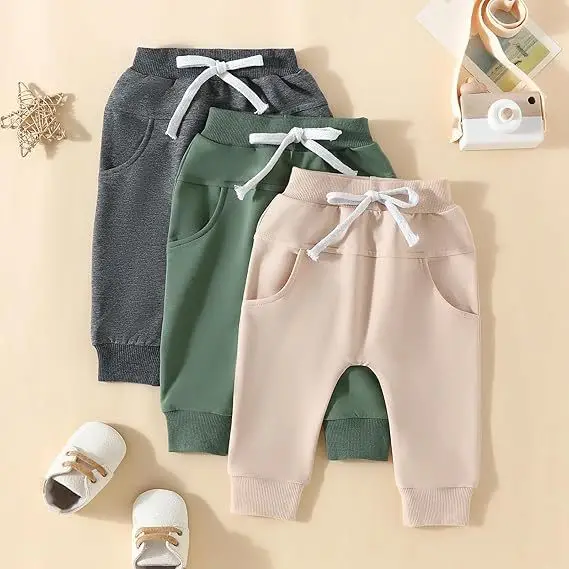 Trendy Children's Jogger Pants Set Black Beige Green - Image 6