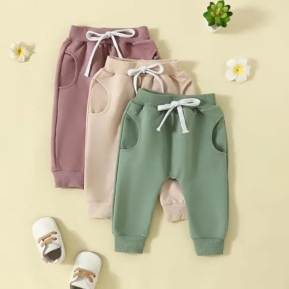 Trendy Children's Jogger Pants Set Black Beige Green - Image 7