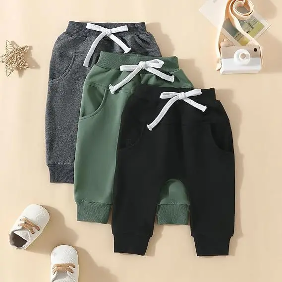 Trendy Children's Jogger Pants Set Black Beige Green - Image 8