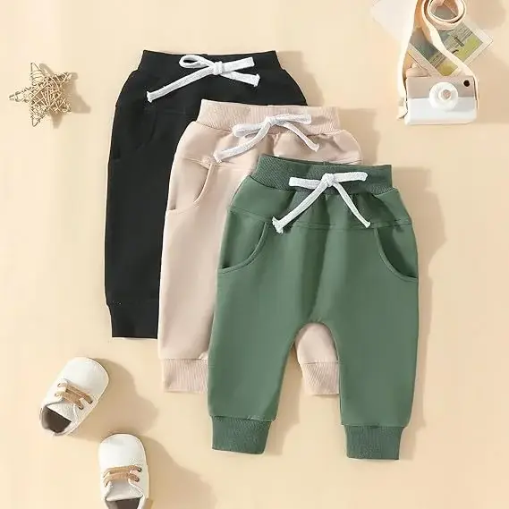 Trendy Children's Jogger Pants Set Black Beige Green — feature 5