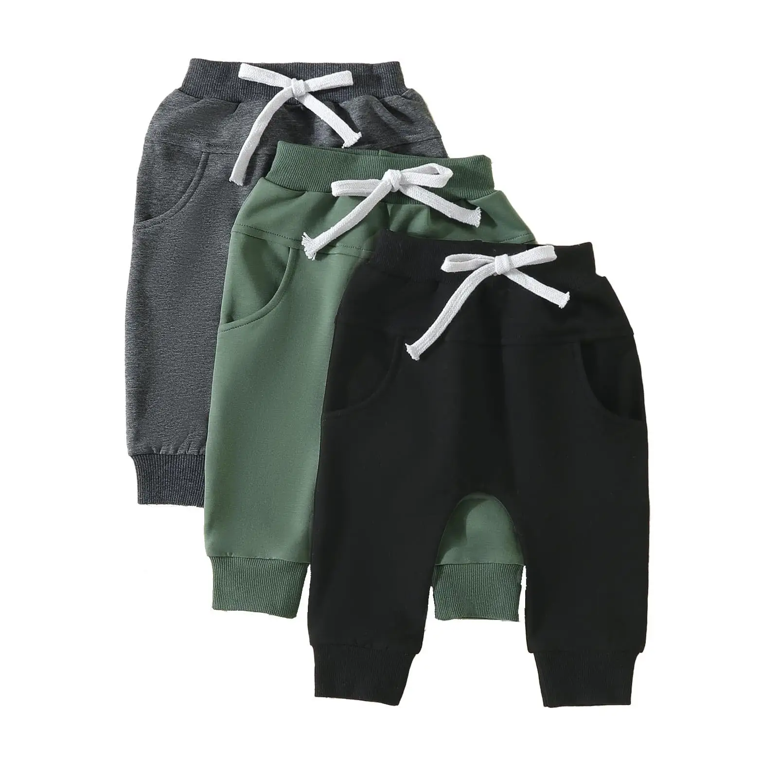 Trendy Children's Jogger Pants Set Black Beige Green - Image 2
