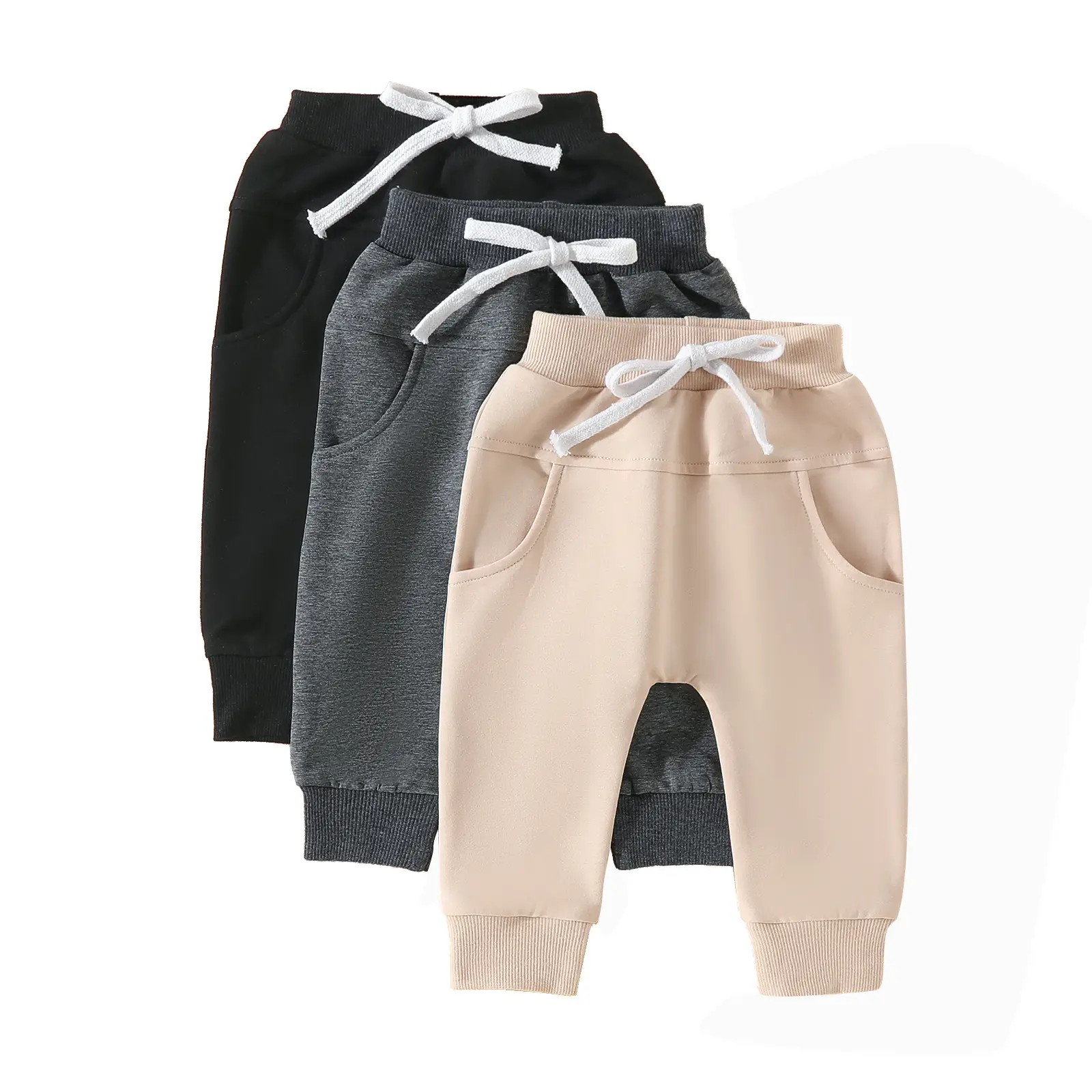Trendy Children's Jogger Pants Set Black Beige Green - Image 3