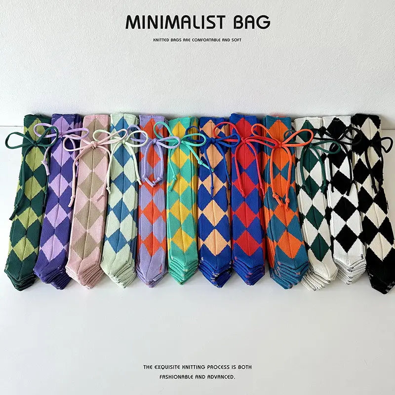 New Knitted Folded Bag Large Diamond Plaid Women's Travel Bag