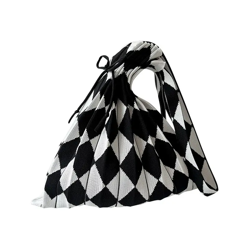New Knitted Folded Bag Large Diamond Plaid Women's Travel Bag