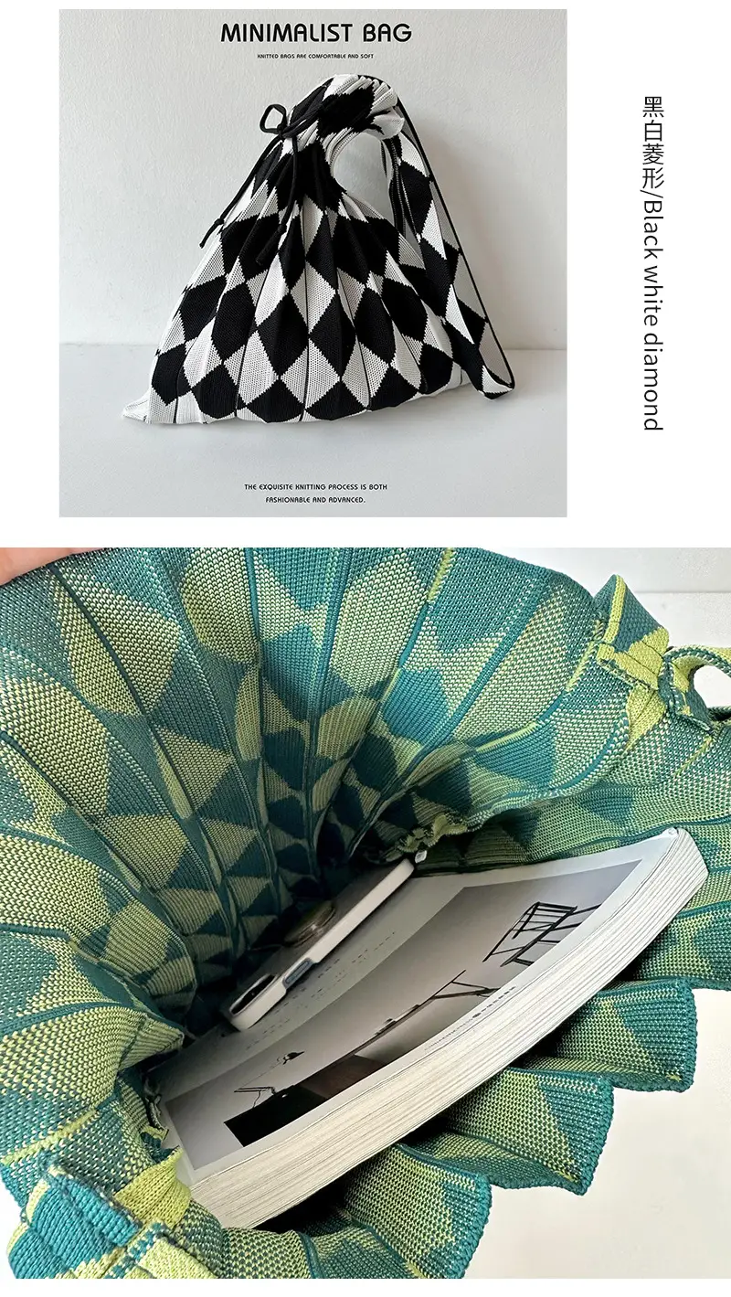 New Knitted Folded Bag Large Diamond Plaid Women's Travel Bag — feature 10