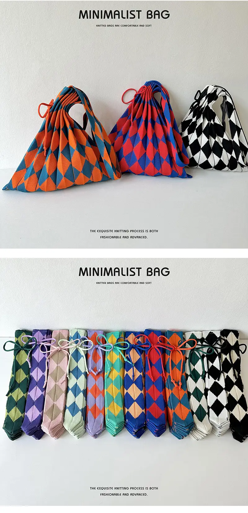 New Knitted Folded Bag Large Diamond Plaid Women's Travel Bag — feature 12