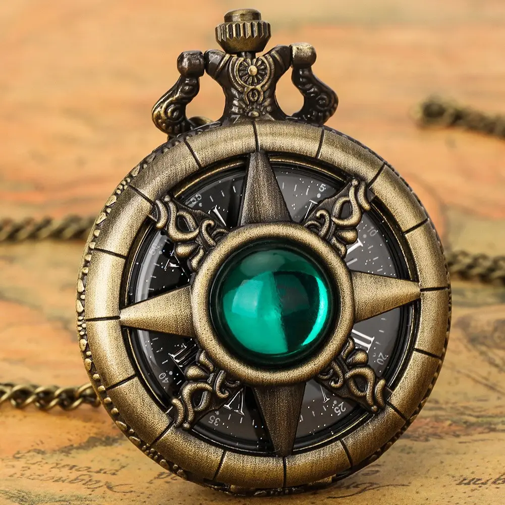 American Quartz Bronze Pocket Watch with White Stone Cross Design — feature 6