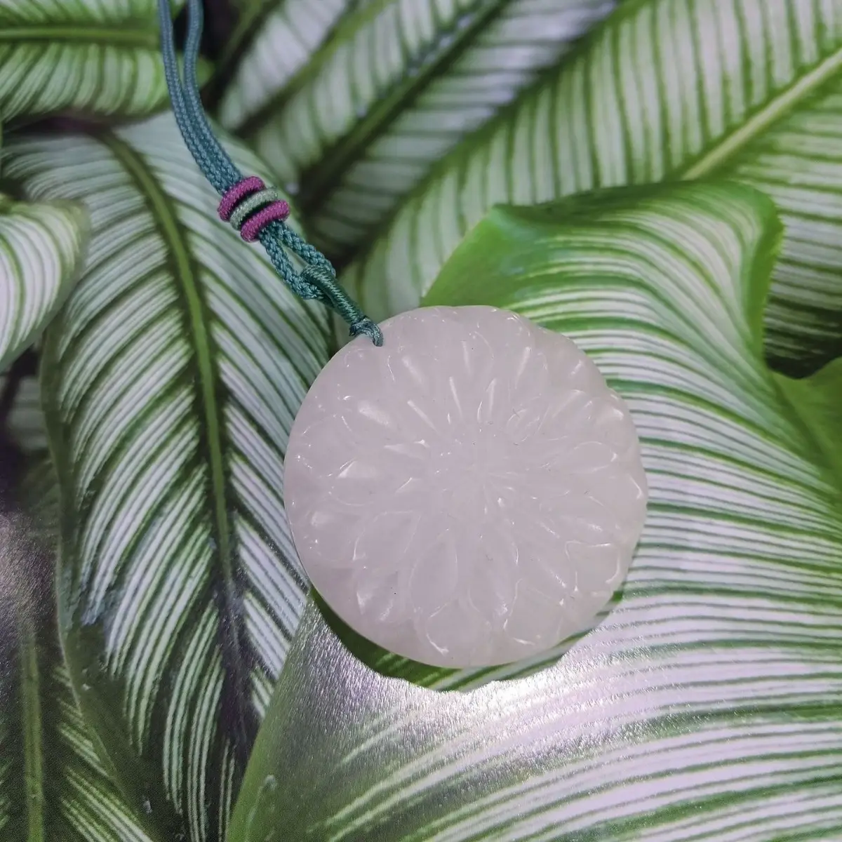 White Gold Jade Flower Pendant for Women - Image 3