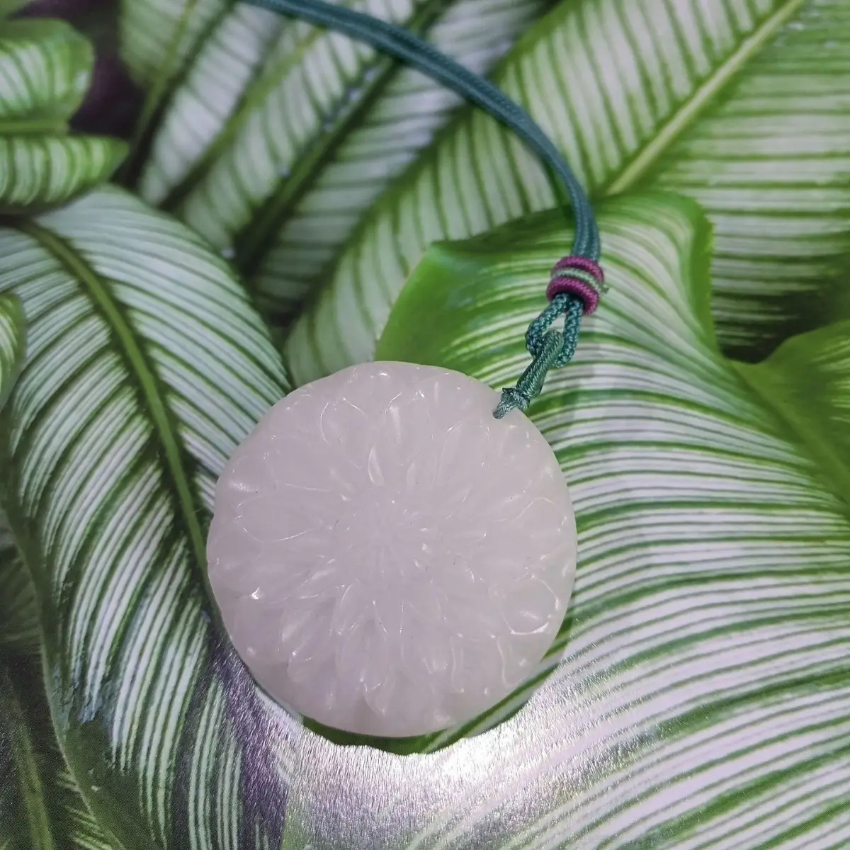White Gold Jade Flower Pendant for Women