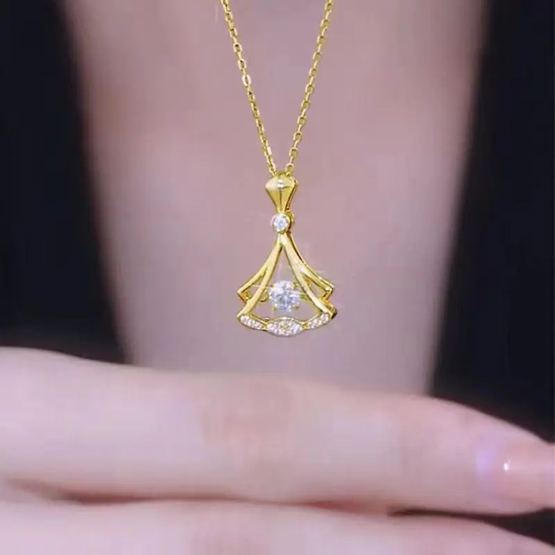 Gold Ginkgo Leaf Necklace for Women with Clear Crystal - Image 7