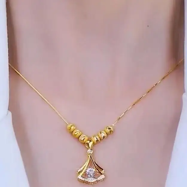 Gold Ginkgo Leaf Necklace for Women with Clear Crystal — feature 3