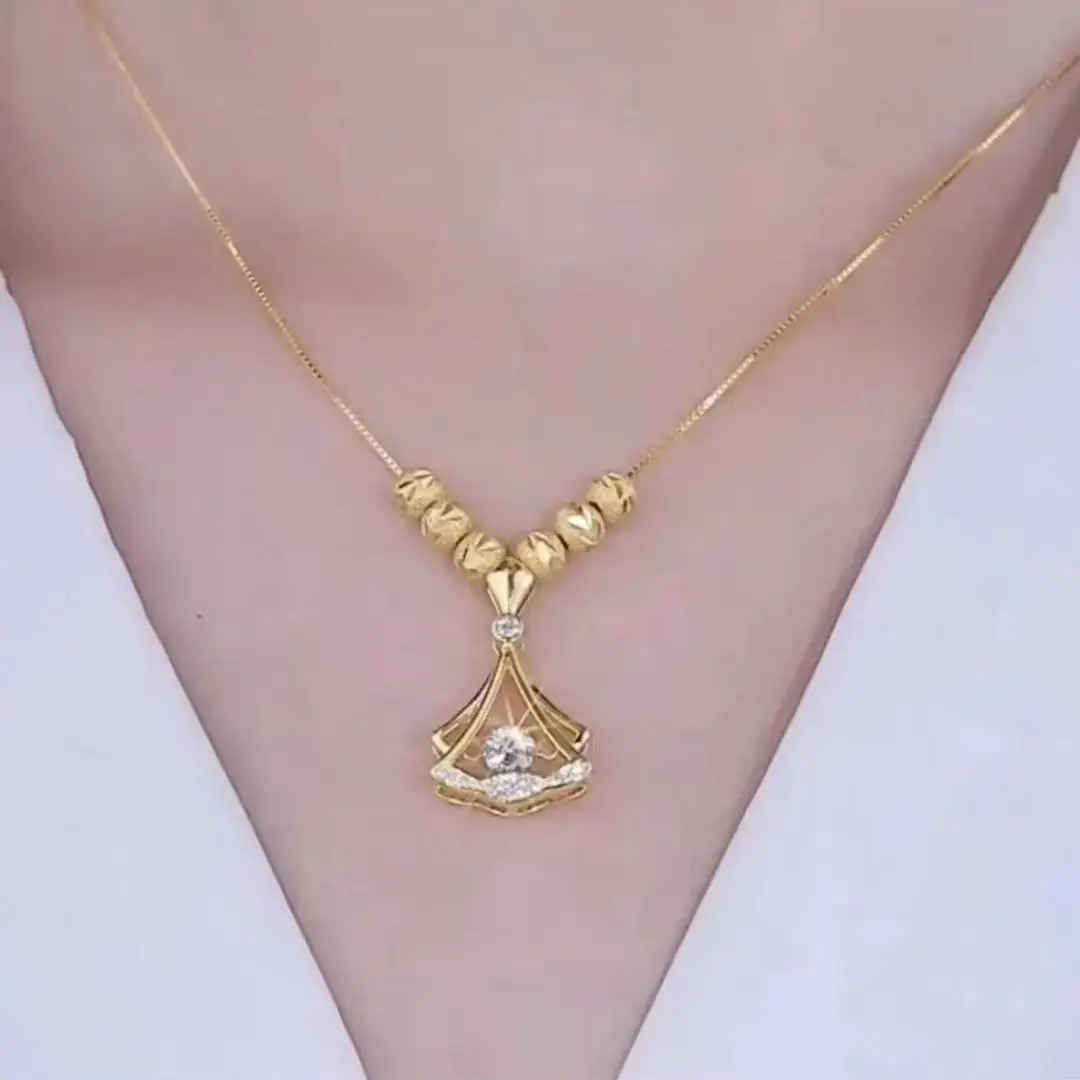 Gold Ginkgo Leaf Necklace for Women with Clear Crystal — feature 4
