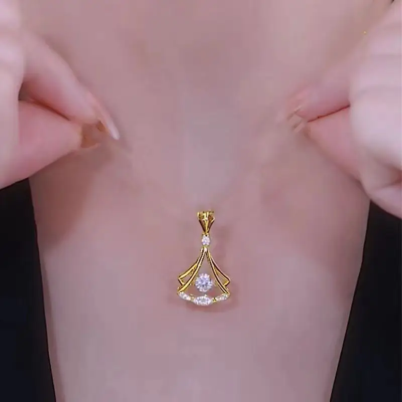 Gold Ginkgo Leaf Necklace for Women with Clear Crystal - Image 2