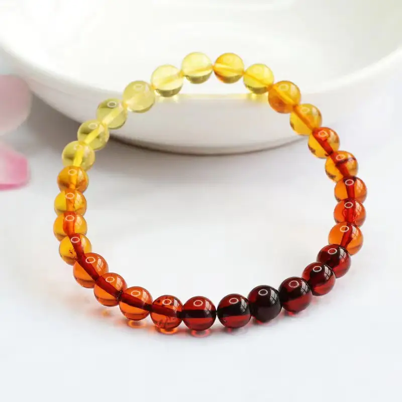 Natural Amber Beads Bracelet Blood Amber Rainbow Gradient - Image 3