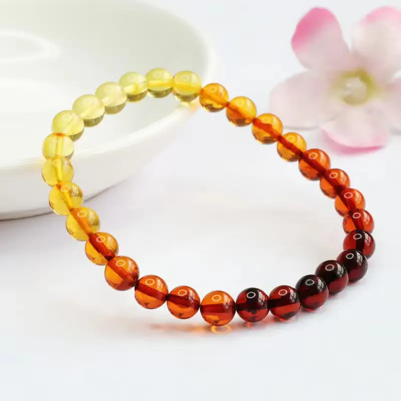 Natural Amber Beads Bracelet Blood Amber Rainbow Gradient - Image 4
