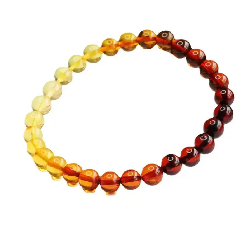 Natural Amber Beads Bracelet Blood Amber Rainbow Gradient - Image 5
