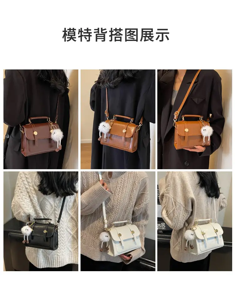Women's Black Leather Shoulder Bag with Gold Plated Handles — feature 11