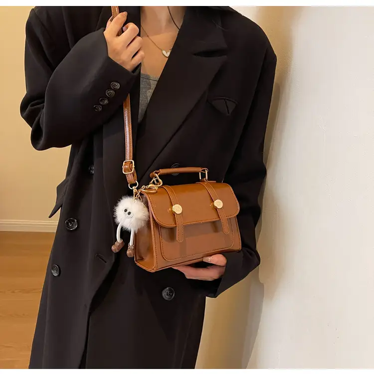 Women's Black Leather Shoulder Bag with Gold Plated Handles — feature 14