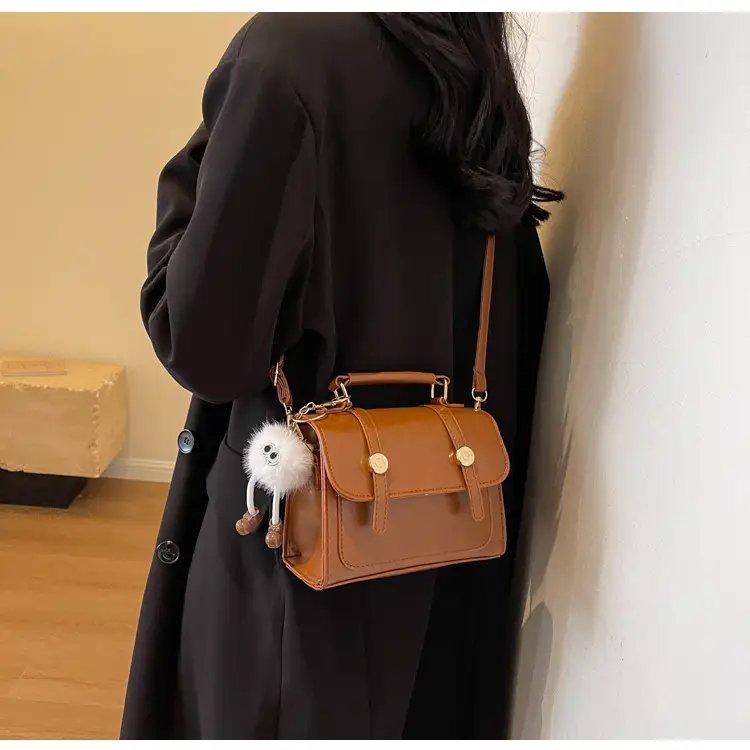 Women's Black Leather Shoulder Bag with Gold Plated Handles — feature 15