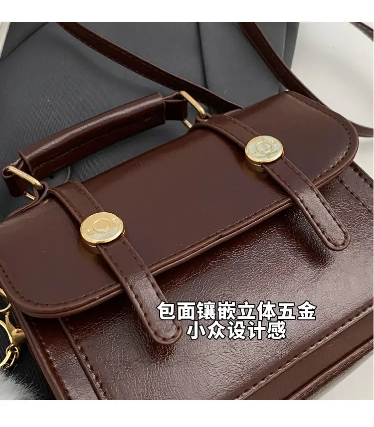 Women's Black Leather Shoulder Bag with Gold Plated Handles — feature 4