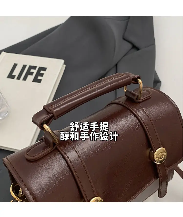 Women's Black Leather Shoulder Bag with Gold Plated Handles — feature 8