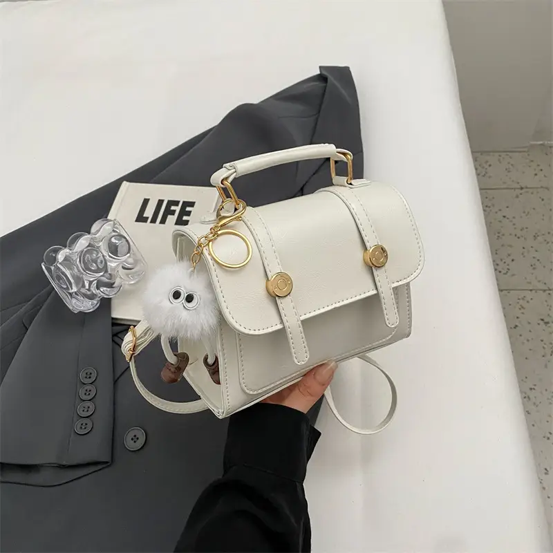 Women's Black Leather Shoulder Bag with Gold Plated Handles - Image 2