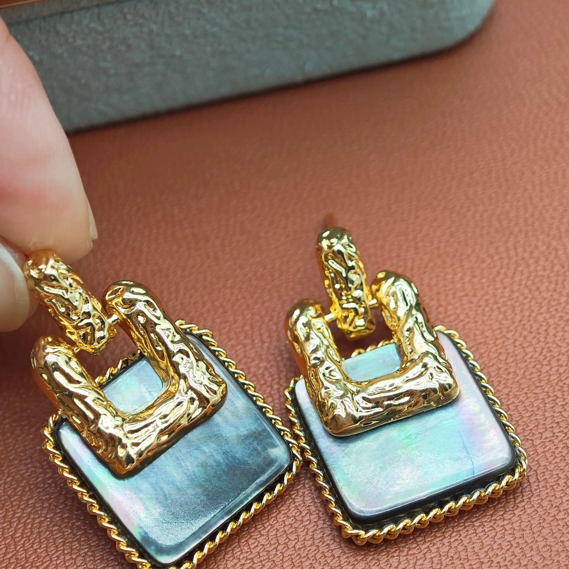 Vintage Square Pearl Earrings High Fashion Silver - Image 6