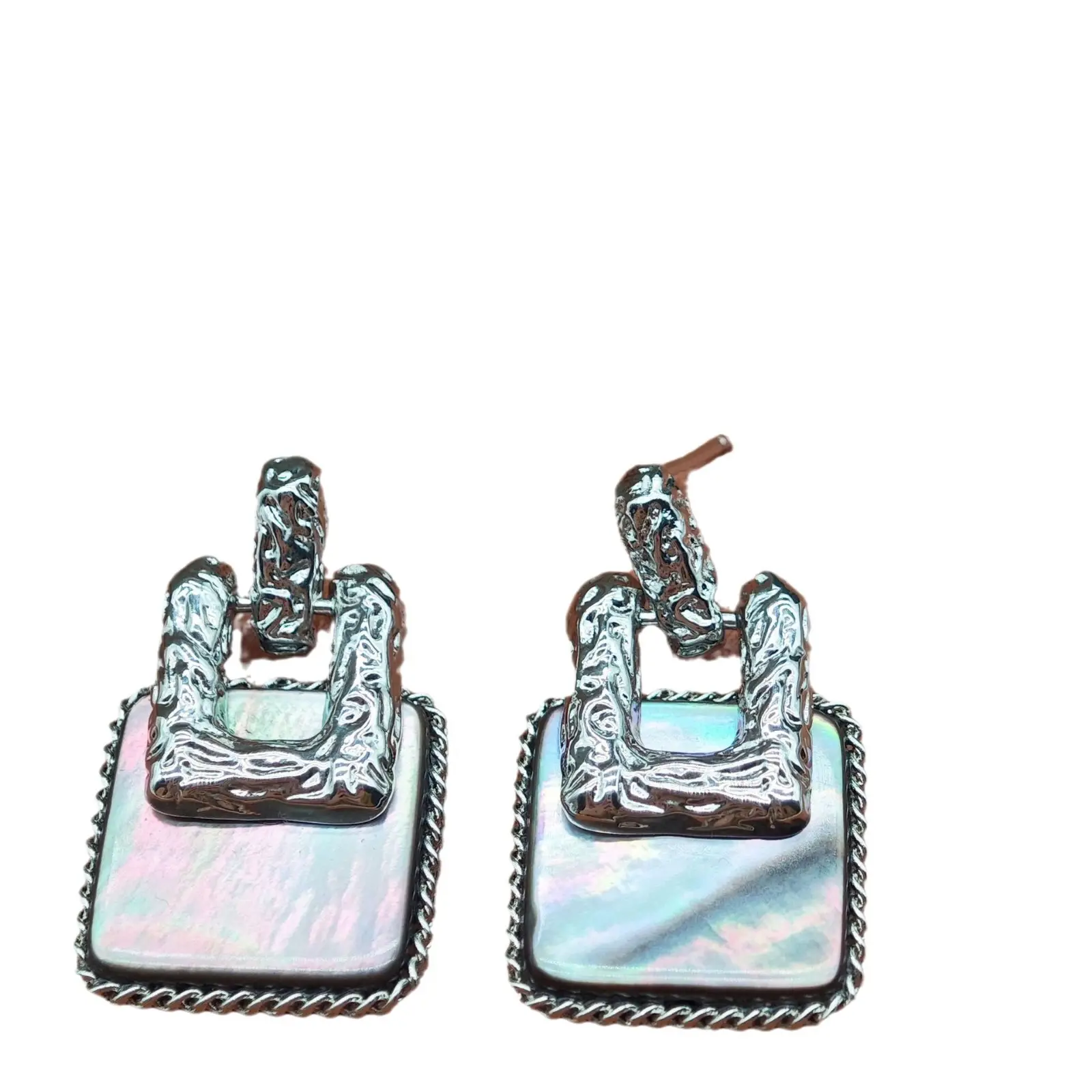 Vintage Square Pearl Earrings High Fashion Silver - Image 7