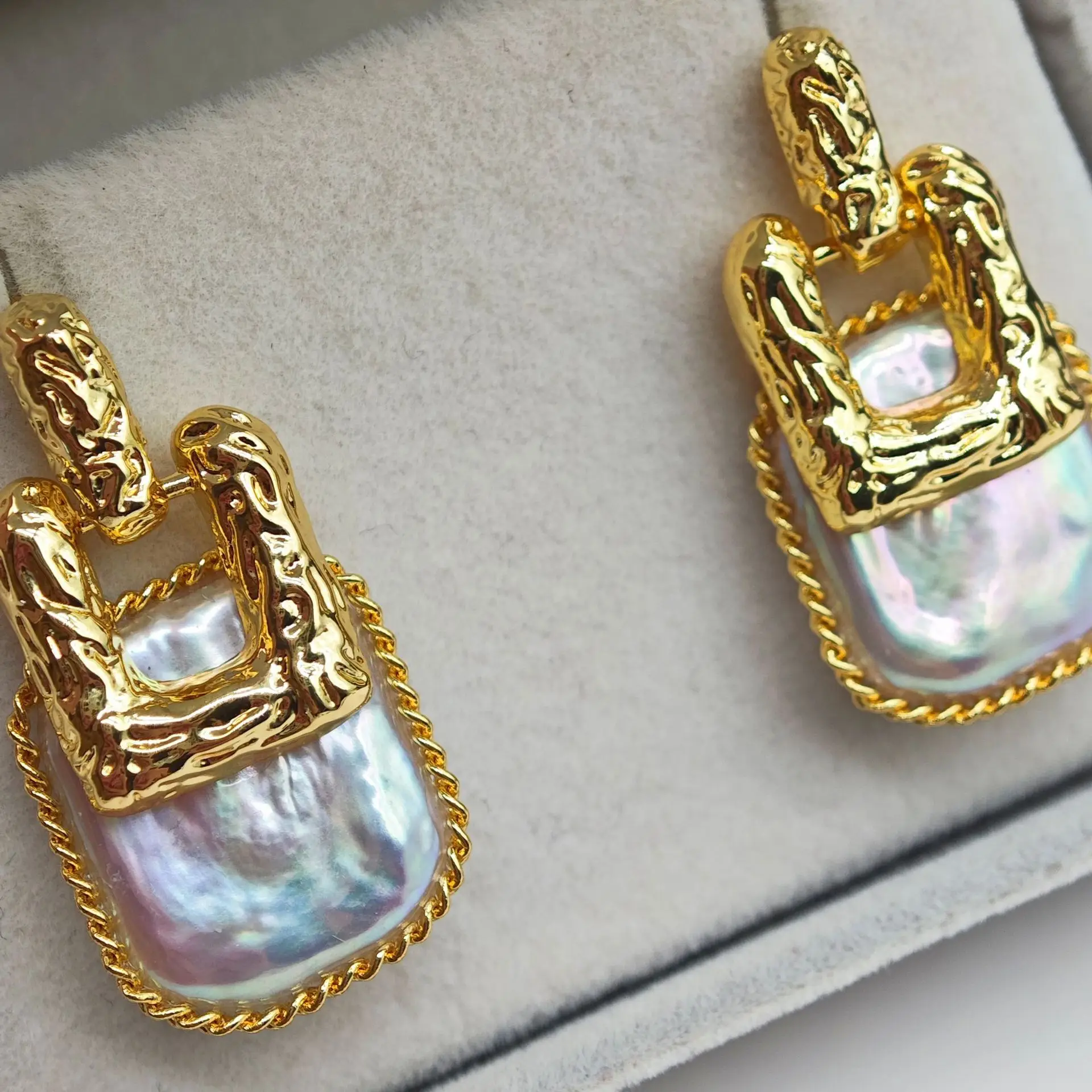 Vintage Square Pearl Earrings High Fashion Silver - Image 2