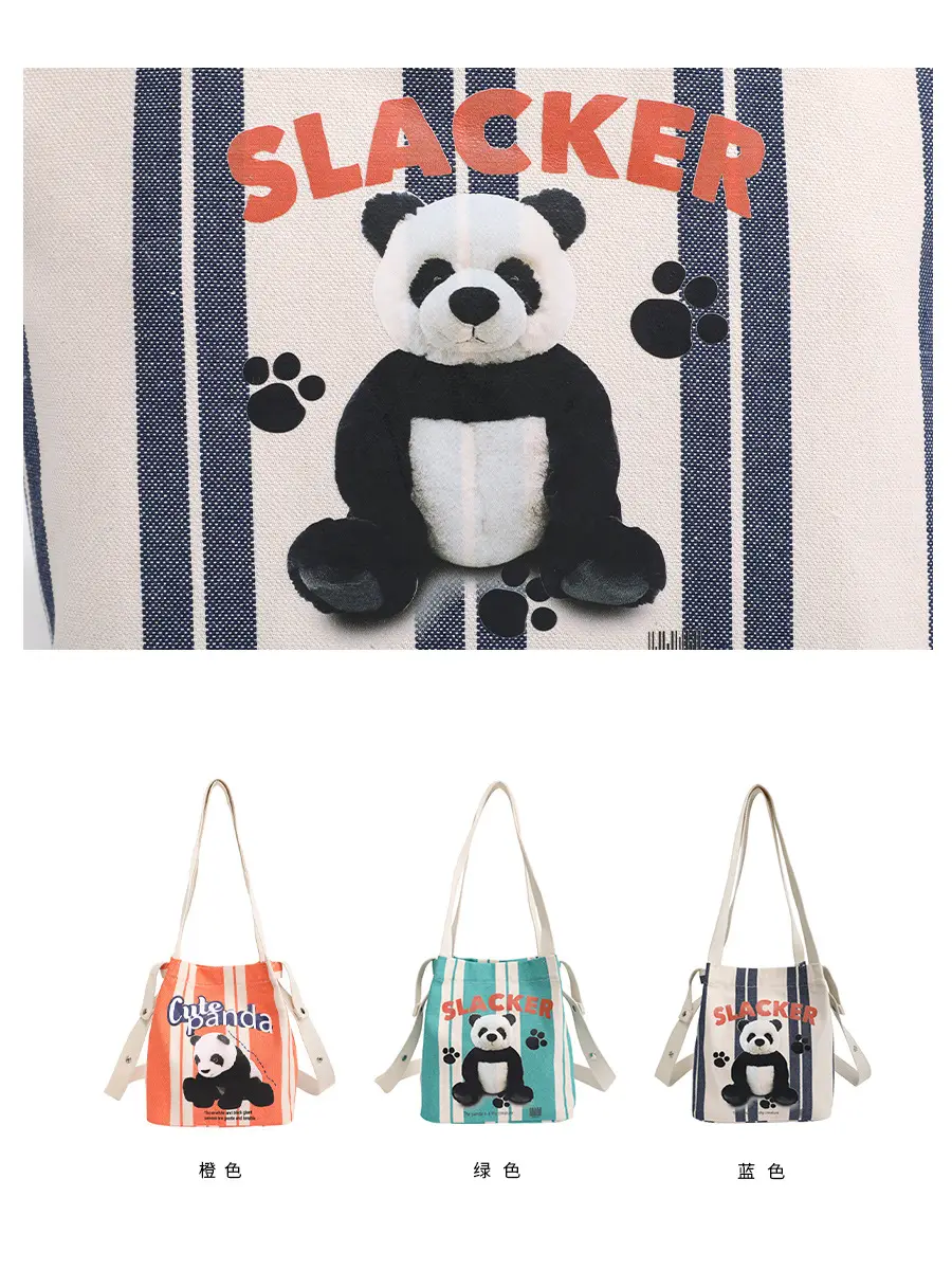 Cute Panda Printed Canvas Shoulder Bag Orange - Image 8