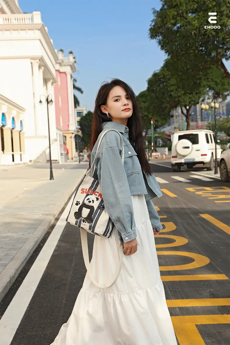 Cute Panda Printed Canvas Shoulder Bag Orange — feature 2